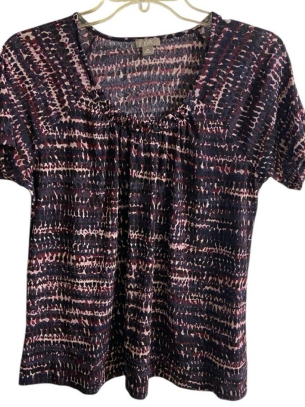 J. Jill Black and Pink Short Sleeve Printed Scoop Neck Top blouse Medium petite